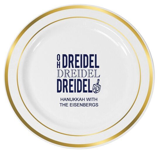 Oh Dreidel Premium Banded Plastic Plates